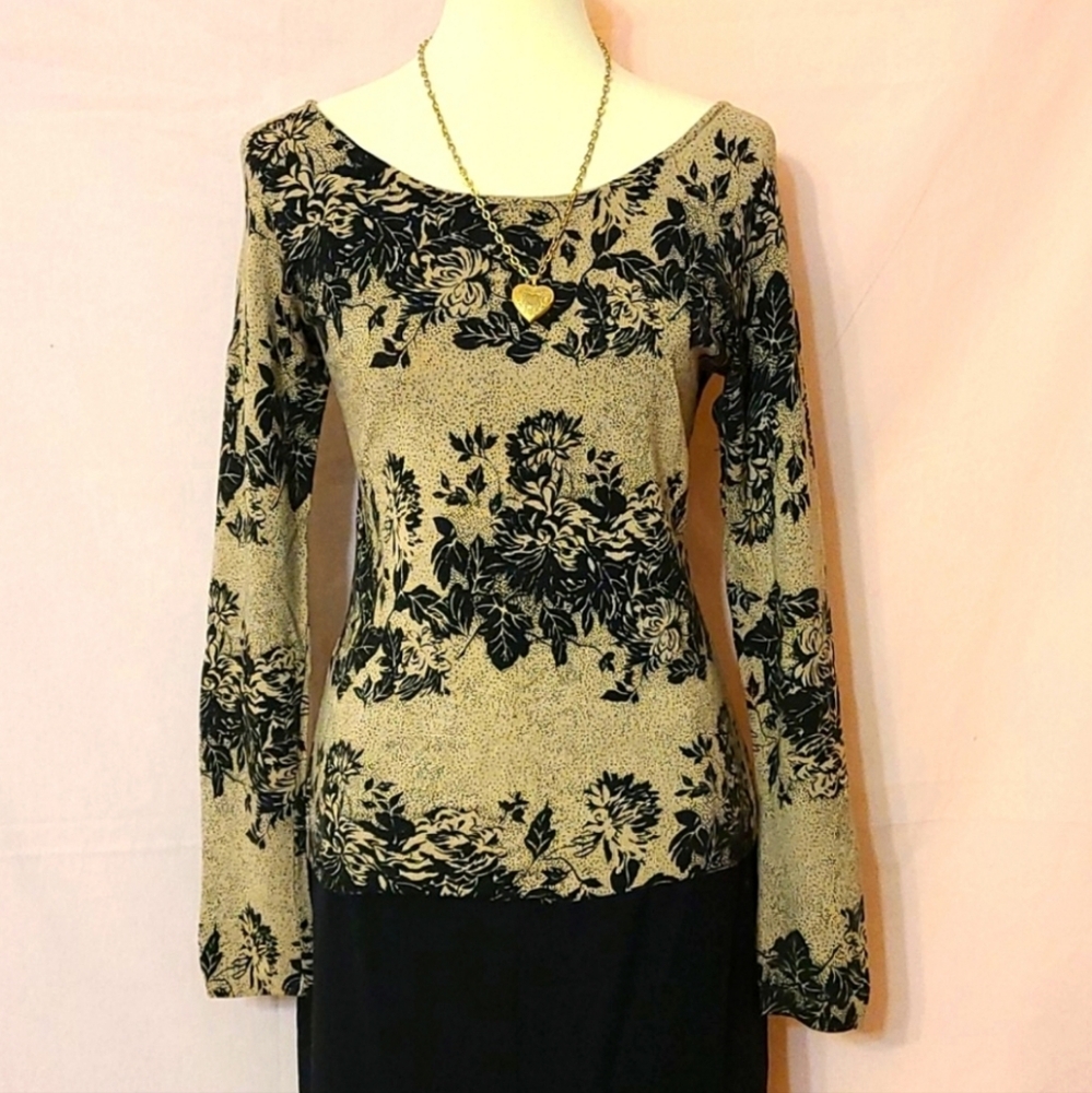 ‼️3 for $30‼️  INC International Concepts Black and Tan Floral Pattern Sweater
